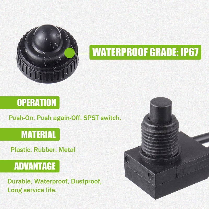 EPLZON KP-107 Waterproof Push Button Switch 12V ON/Off SPST Switch with 4.5''Lines for Motorcycle/Car(Pack of 5pcs,Black) - Image 5